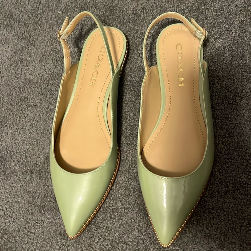 Coach teal flats with studs on the edge